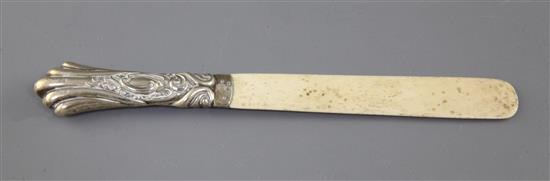 A late Victorian silver letter opener with bone blade, Henry Matthews, Birmingham 1897, 22cm.